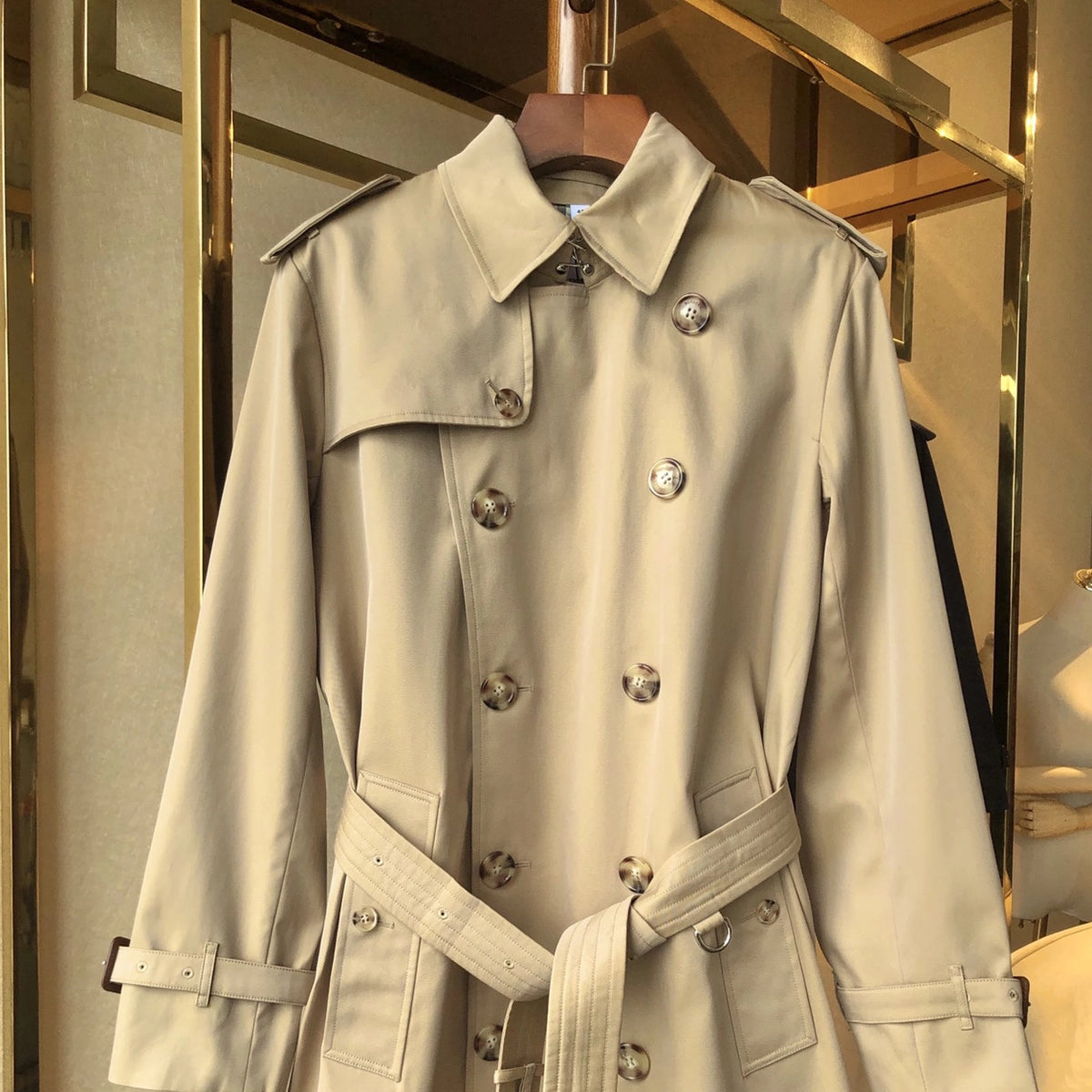 Men's Short Gabardine Trench Coat - Khaki, Black