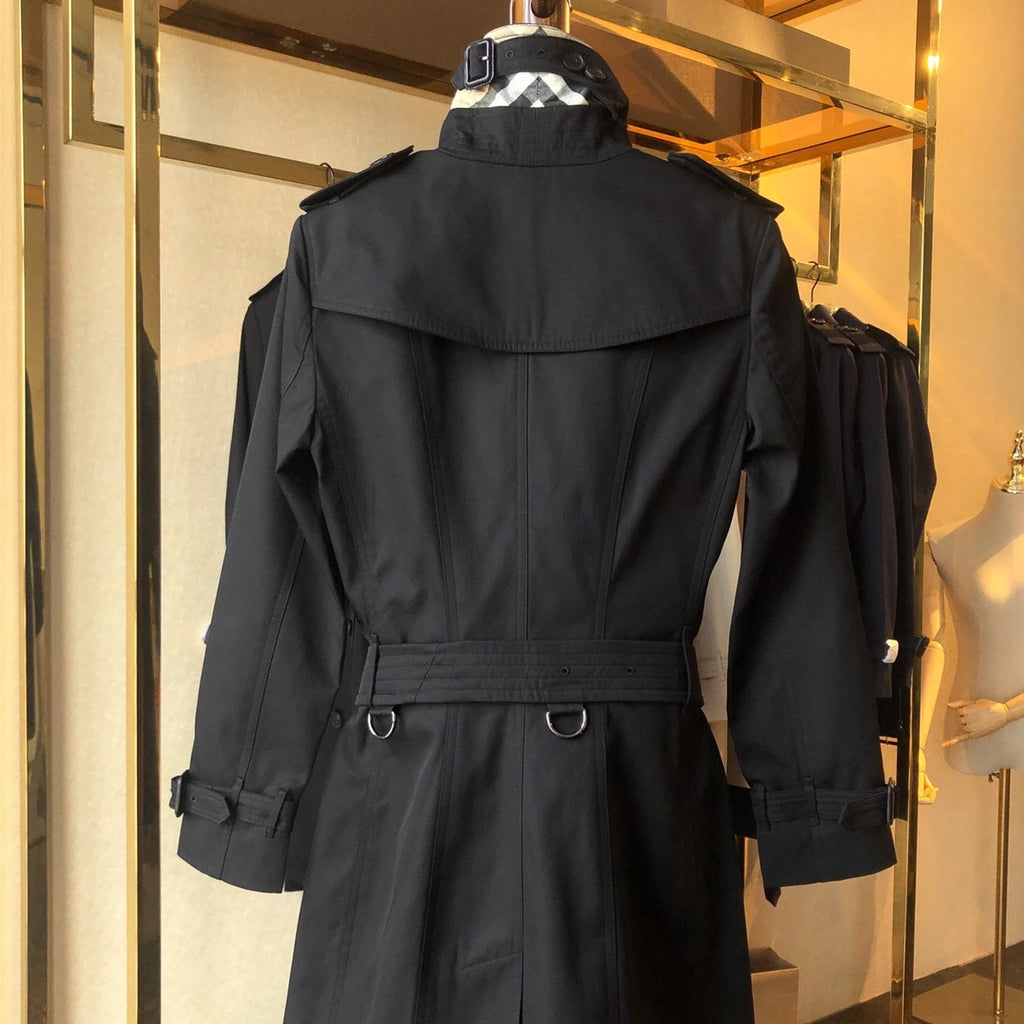 Women's Classic Mid-Length Trench Coat - Black