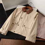 Women's Short Lightweight Trench Coat, Vintage Suede Lapel Jacket - Khaki, Army Green