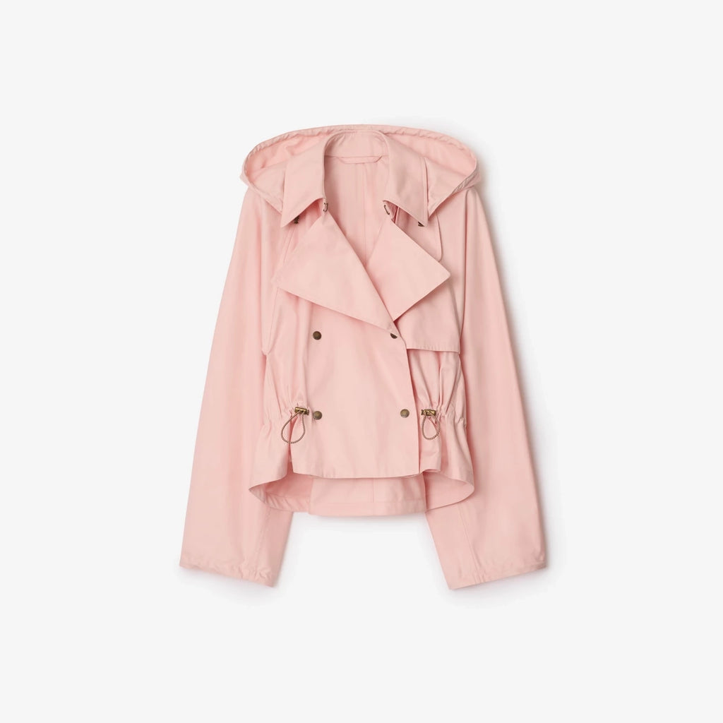 Women's lightweight gabardine hooded trench coat - floral pink, olive green, navy blue