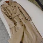 Women's Long Gabardine Double-Breasted Windproof Trench Coat