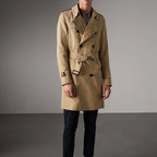 Men's Classic British-Style Long Trench Coat - Khaki