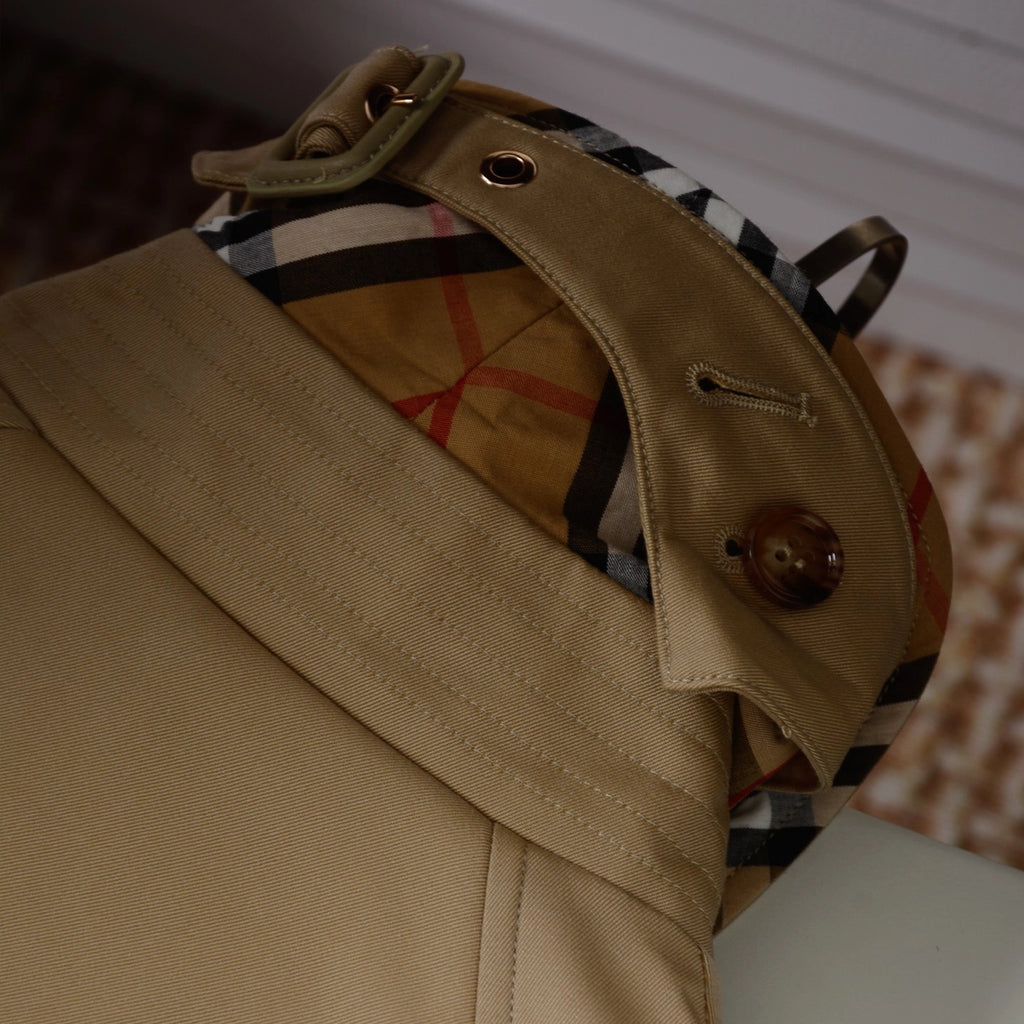 Women's Lined Printed Double-Breasted Belted Trench Coat - Khaki