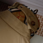 Women's Lined Printed Double-Breasted Belted Trench Coat - Khaki