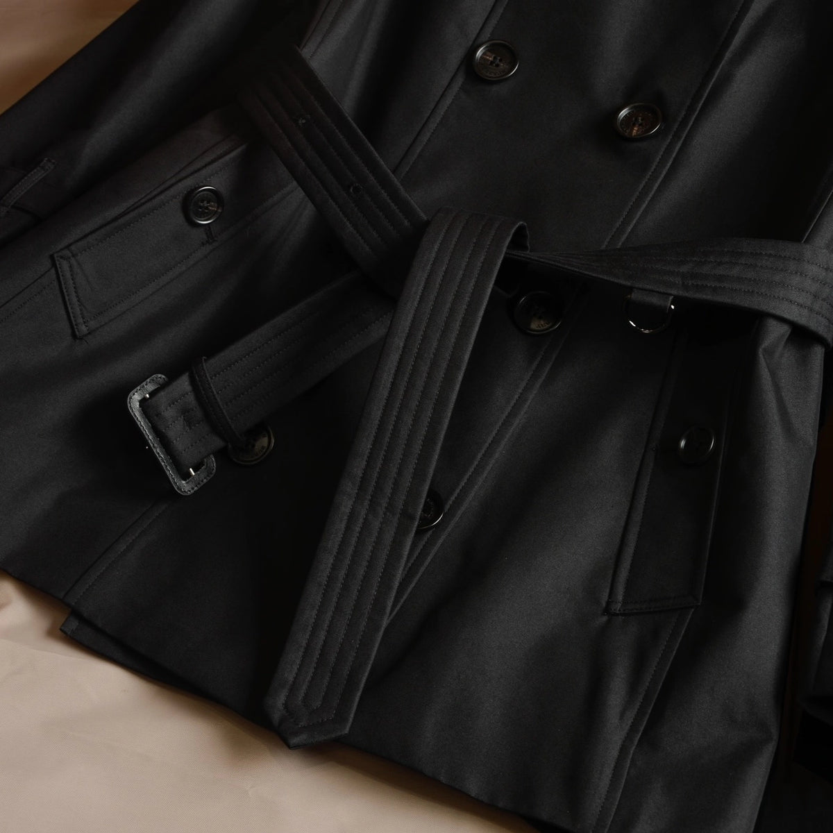 Women's short gabardine double-breasted windproof trench coat