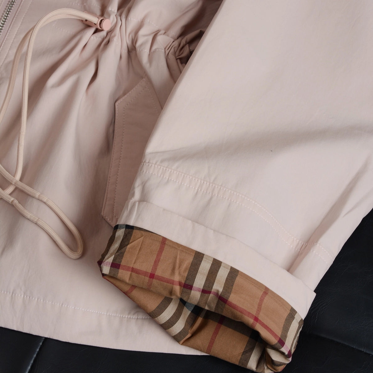 Women's Simple Hooded Waist-Cinching Trench Coat Zipper Jacket - Light Blush Red, Green
