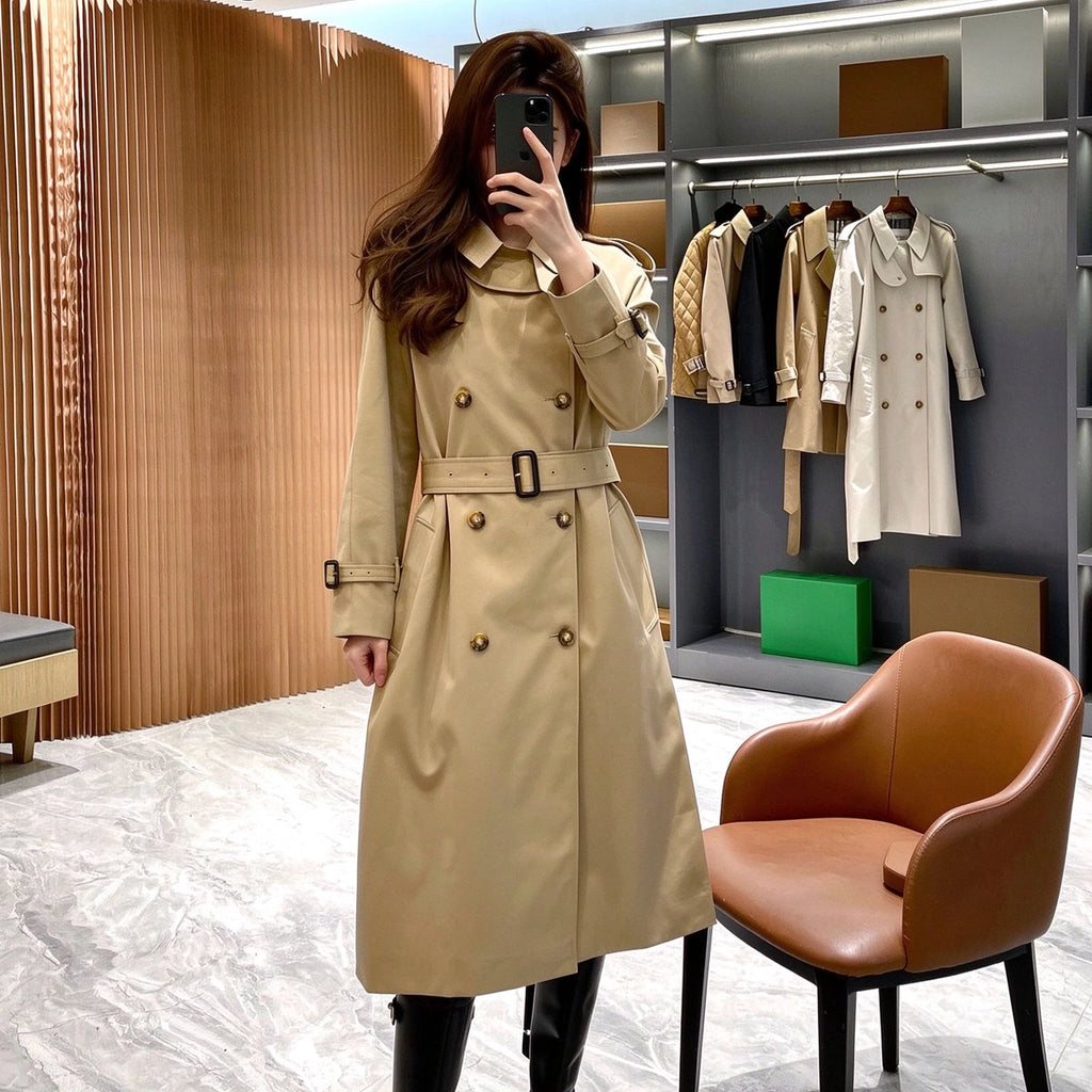 Women's Classic Long Gabardine Trench Coat