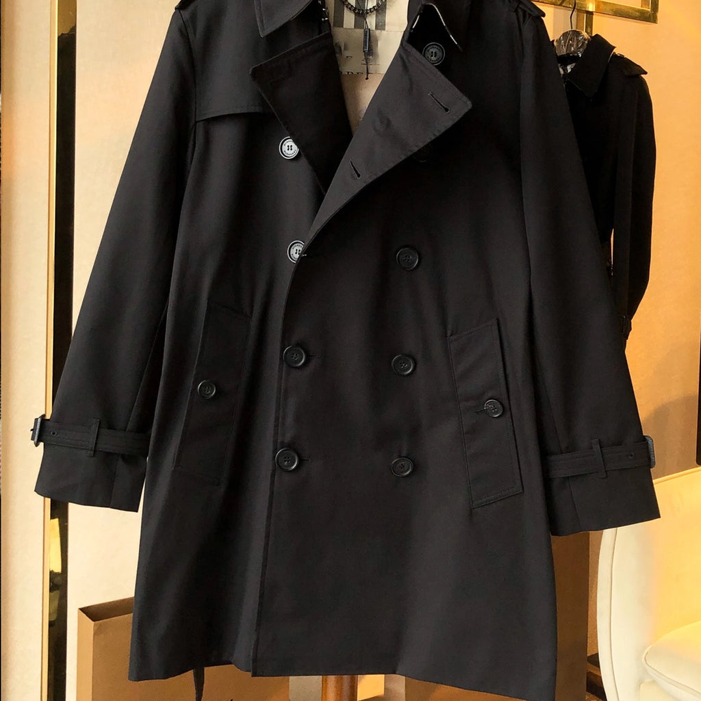 Men's Classic Mid-Length Trench Coat - Black