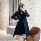 Women's Classic Mid-Length Trench Coat - Black
