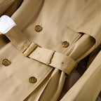 Women's Long Plaid Collar Windbreaker Coat - Khaki, Black