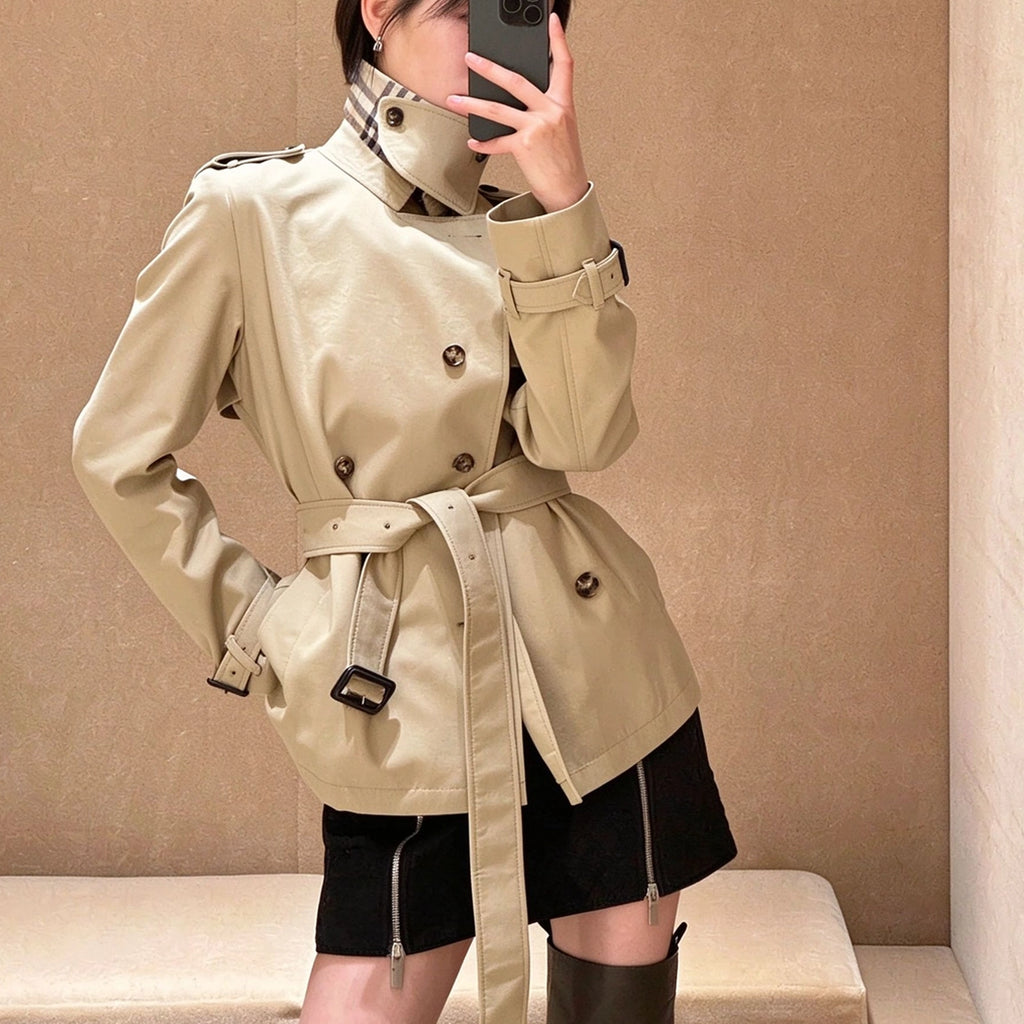 Short Slim-Fit Cotton-Blend Windproof Trench Coat