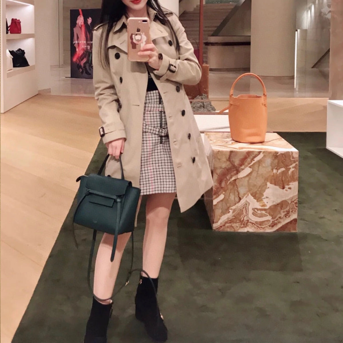 Women's Classic Mid-Length Trench Coat - Khaki