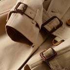 Women's Trench Coat with Metal Buttons, Double-Breasted, Belted - Khaki
