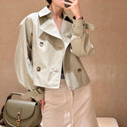 Women's Short Cotton-Blend Earth-Tone Windproof Trench Coat