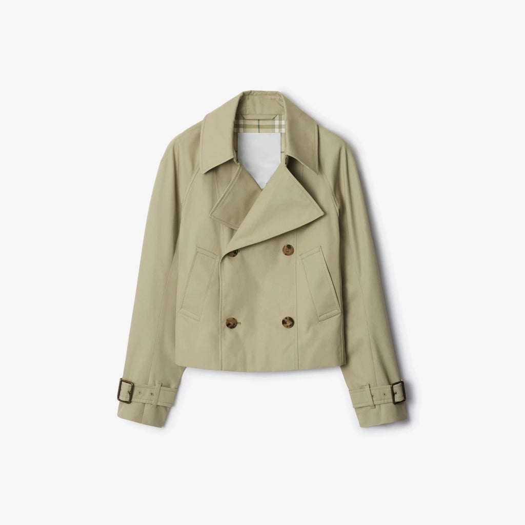 Women's Short Cotton-Blend Earth-Tone Windproof Trench Coat
