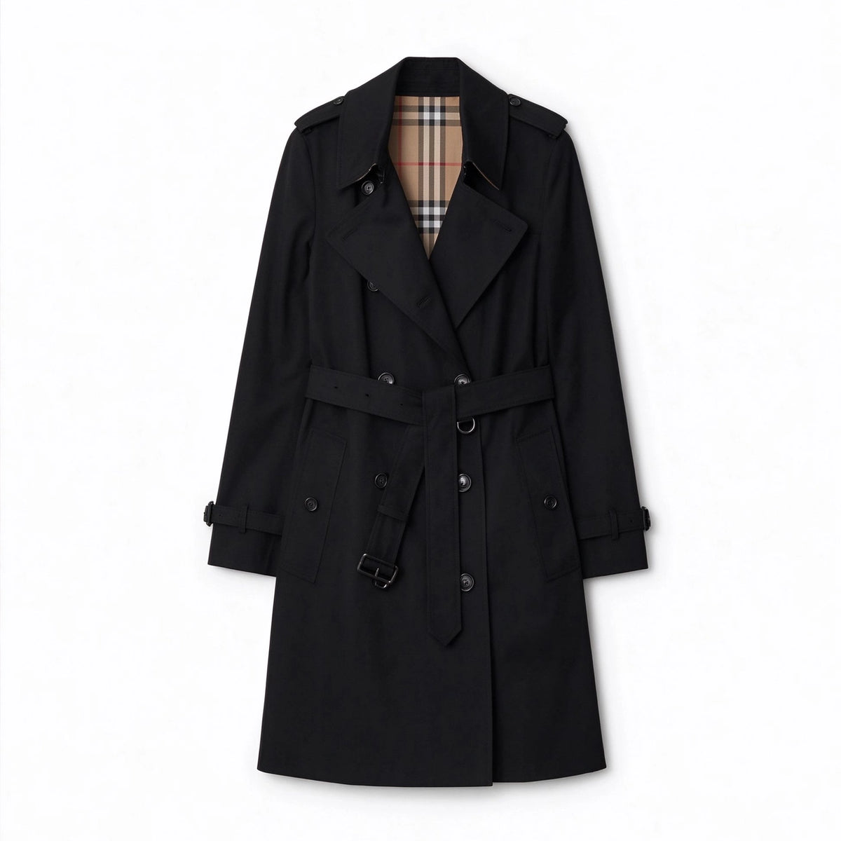 Women's mid-length gabardine double-breasted windproof trench coat