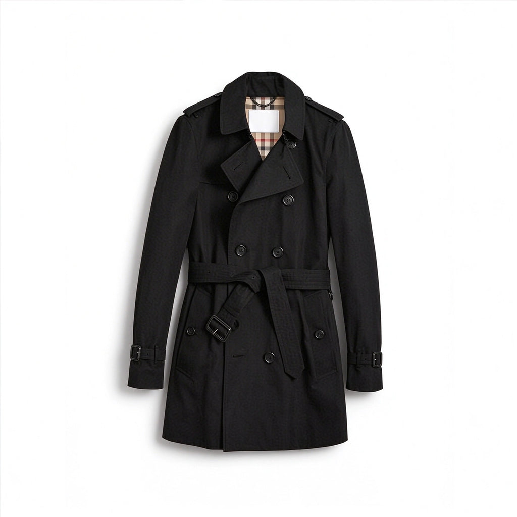 Men's Classic Mid-Length Trench Coat - Black