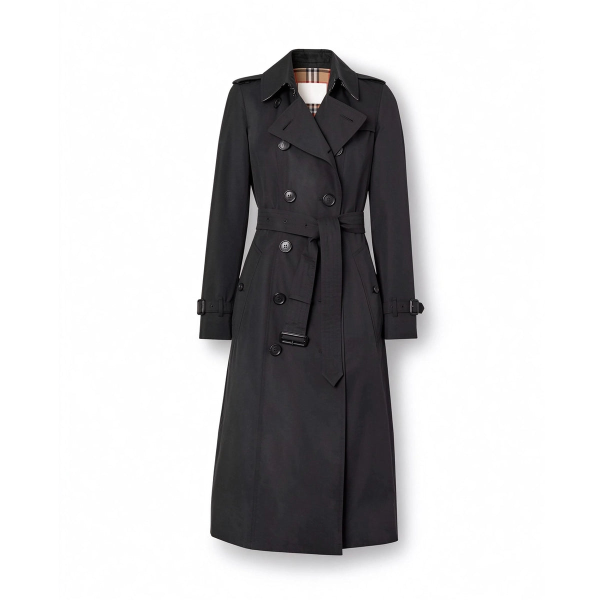 Women's Long Gabardine Double-Breasted Windproof Trench Coat