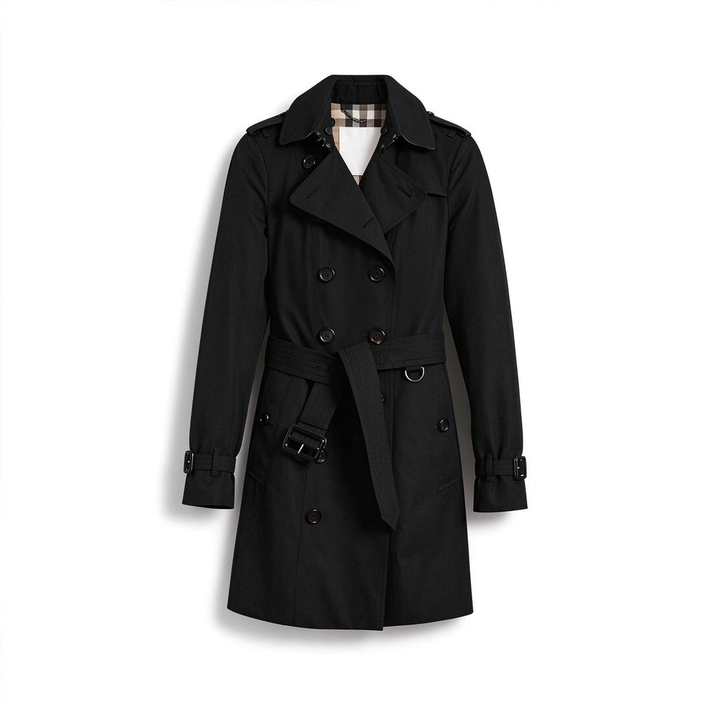 Women's Classic Mid-Length Trench Coat - Black