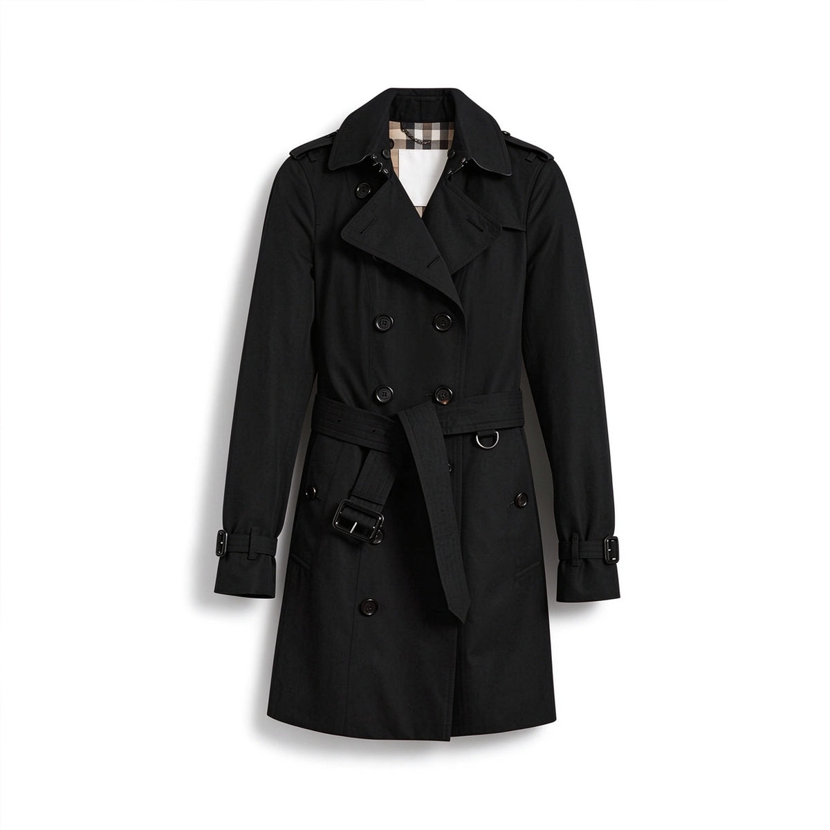 Women's Classic Mid-Length Trench Coat - Black