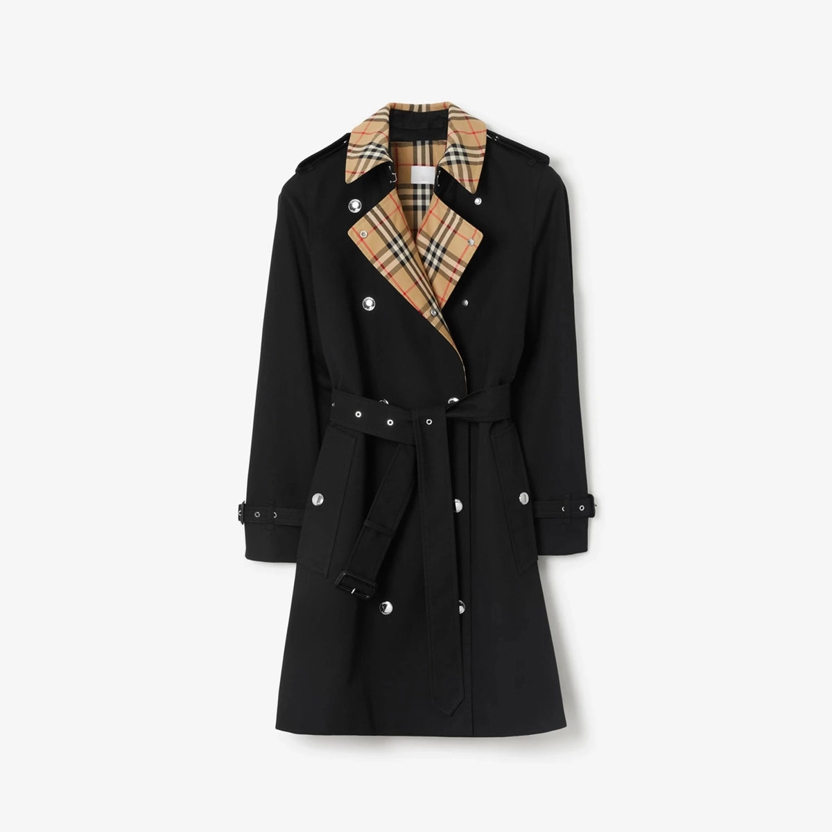 Women's Trench Coat with Checkered Lining Detail, Cotton - Available in Two Colors