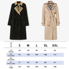 Women's large check collar cotton blend trench long coat