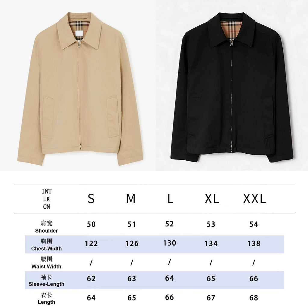 Loose Lapel Gabardine Jacket, Simple Cotton Windbreaker - Khaki, Black