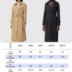 Women's Long Gabardine Double-Breasted Windproof Trench Coat