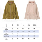 Women's Simple Hooded Waist-Cinching Trench Coat Zipper Jacket - Light Blush Red, Green