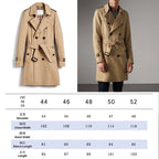 Men's Classic British-Style Long Trench Coat - Khaki