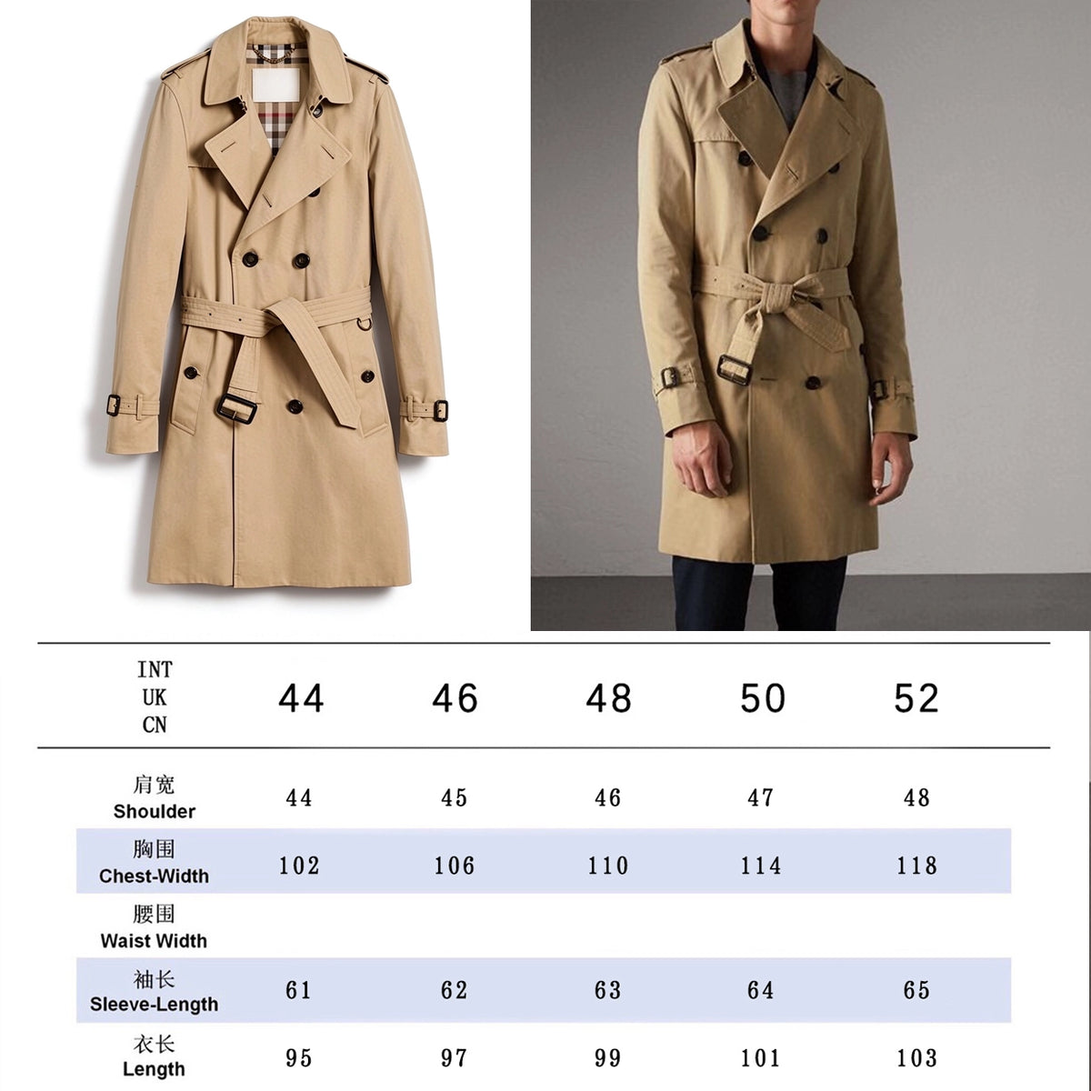 Men's Classic British-Style Long Trench Coat - Khaki