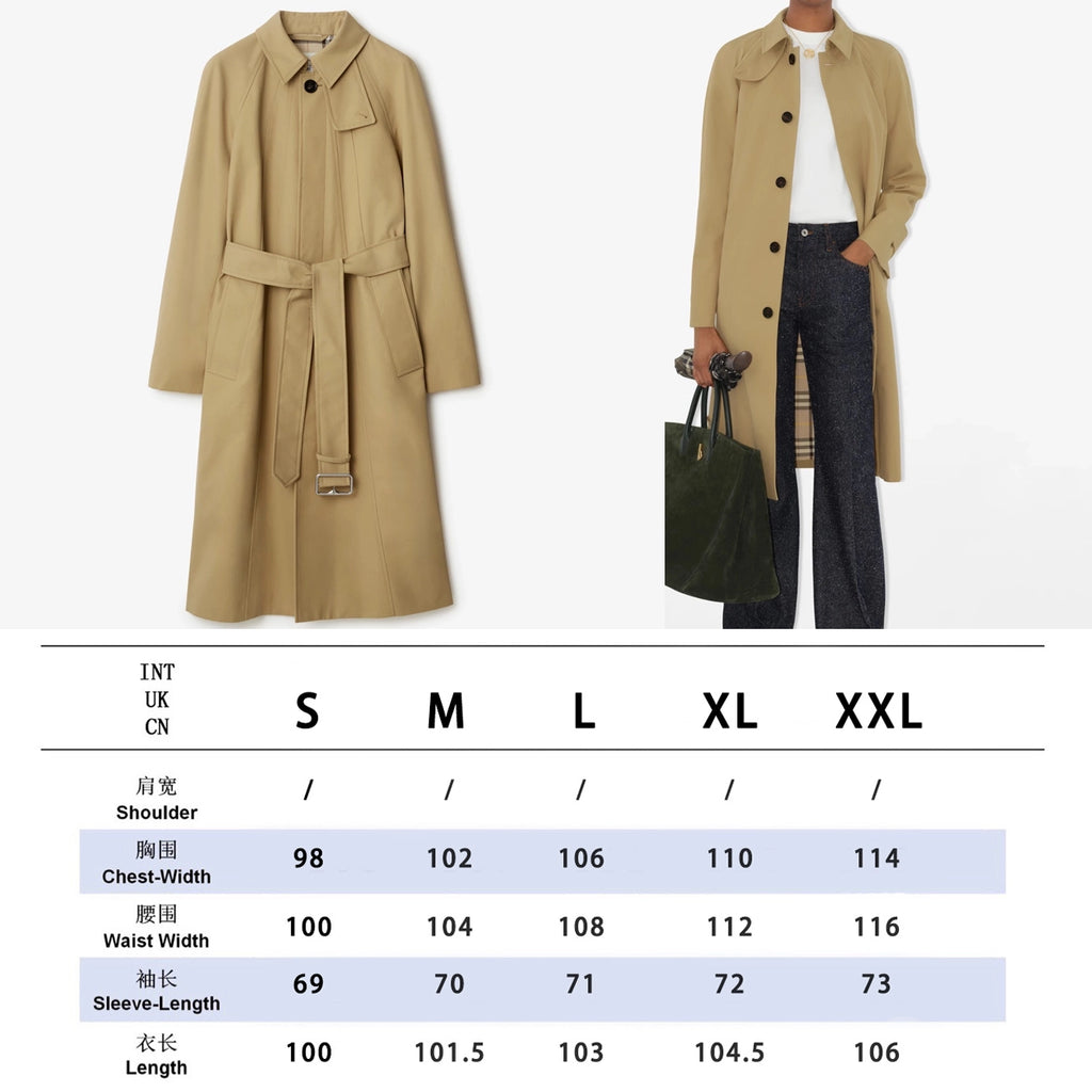 Women's Long Cotton Twill Lightweight Coat - Khaki