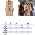 British-style long gabardine trench coat, classic fitted trench jacket - Khaki, black