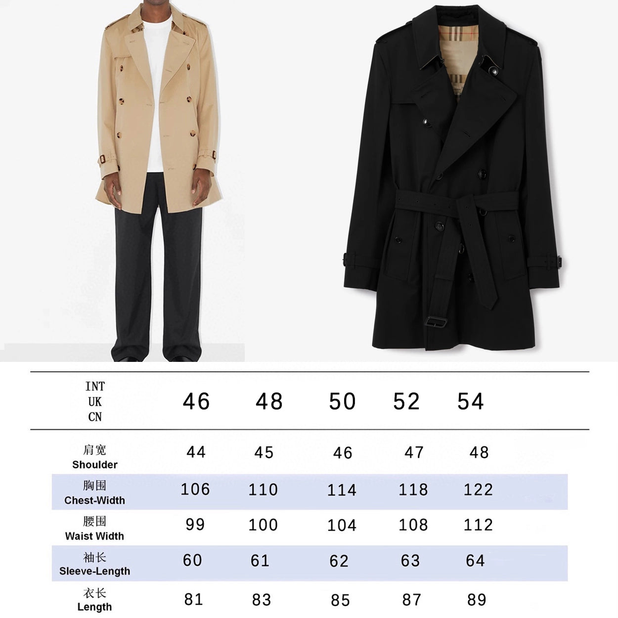 Men's classic straight-cut short trench coat - available in two colors