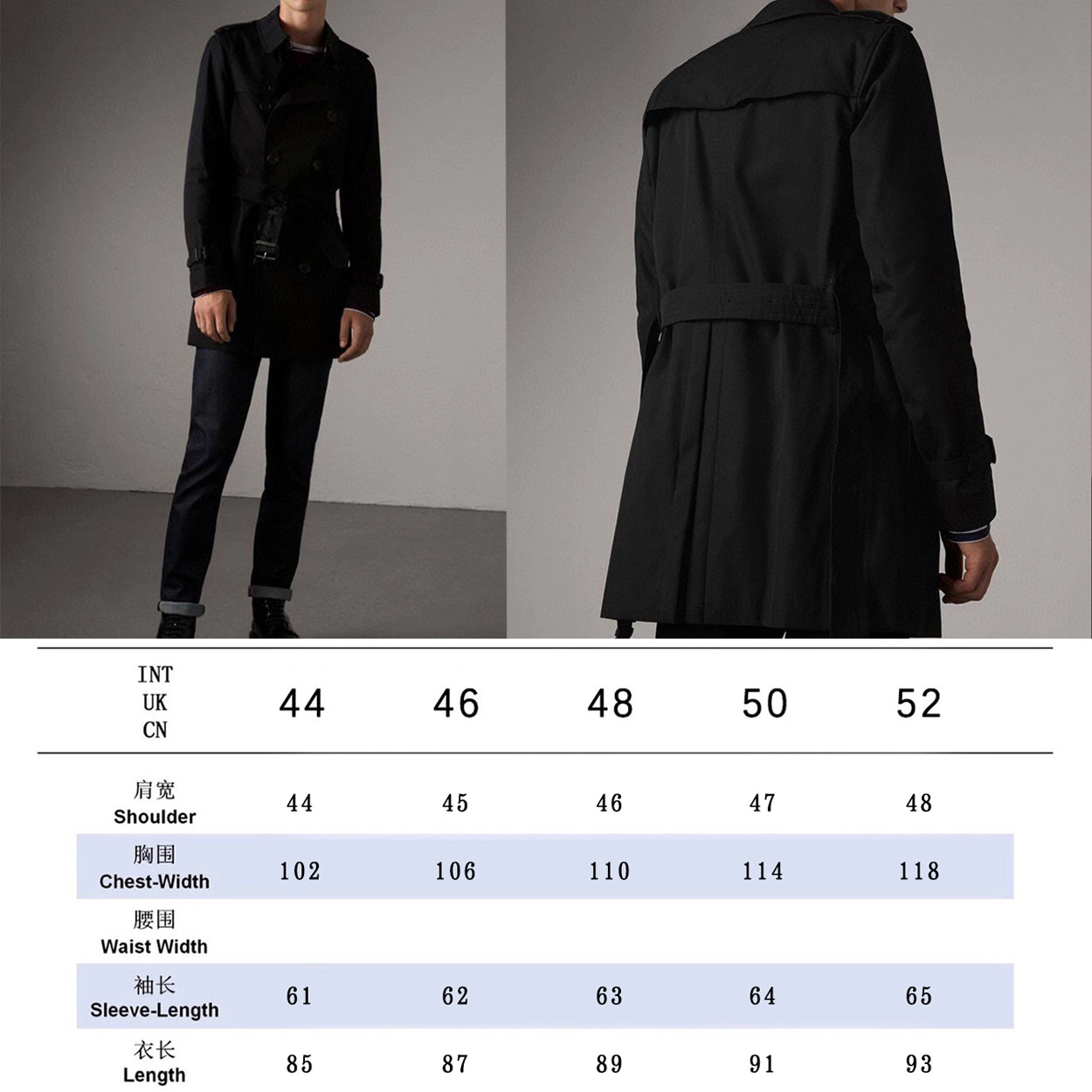 Men's Classic Mid-Length Trench Coat - Black