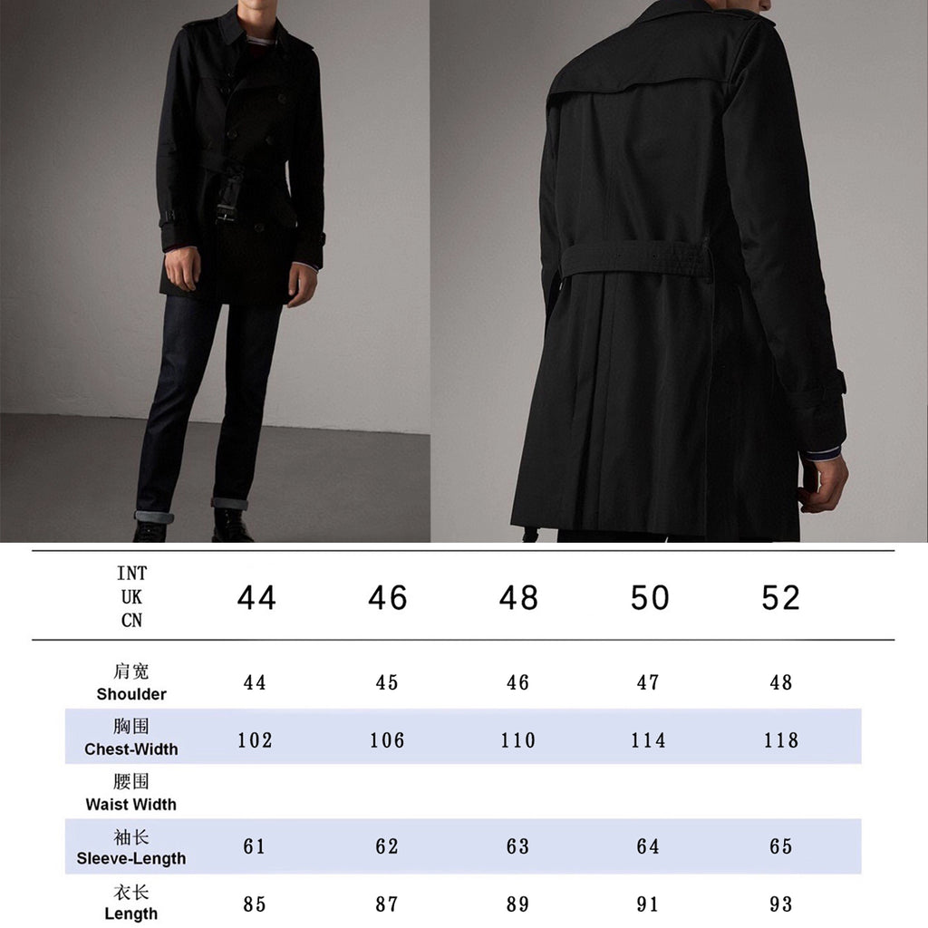 Men's Classic Mid-Length Trench Coat - Black