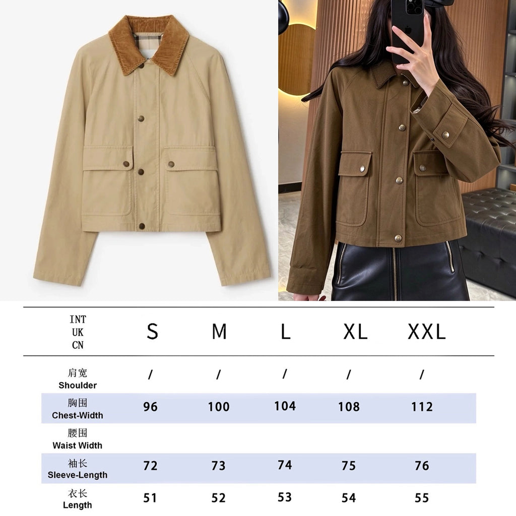 Women's Short Lightweight Trench Coat, Vintage Suede Lapel Jacket - Khaki, Army Green