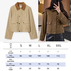 Women's Short Lightweight Trench Coat, Vintage Suede Lapel Jacket - Khaki, Army Green