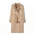 British-style long gabardine trench coat, classic fitted trench jacket - Khaki, black