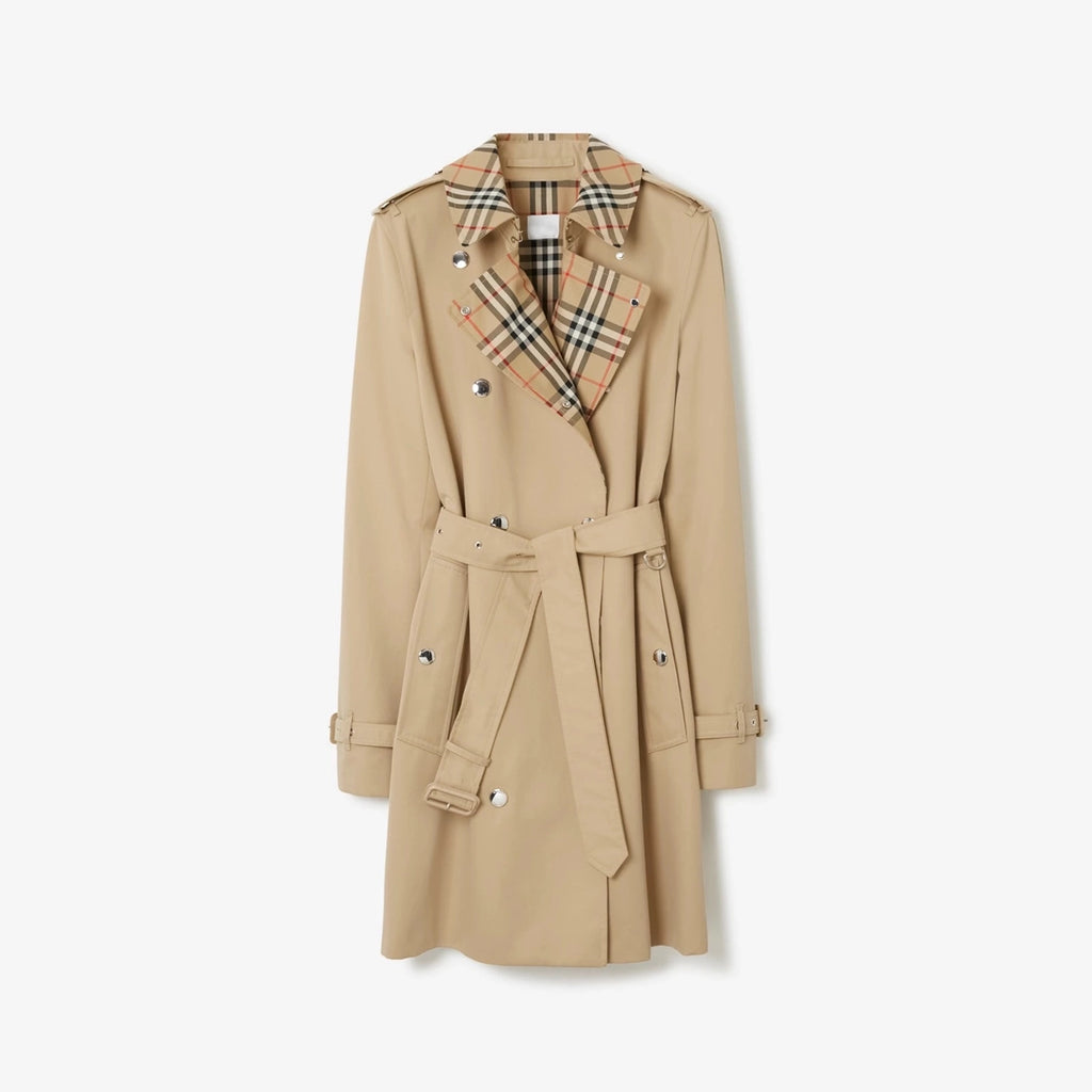 Women's Trench Coat with Checkered Lining Detail, Cotton - Available in Two Colors
