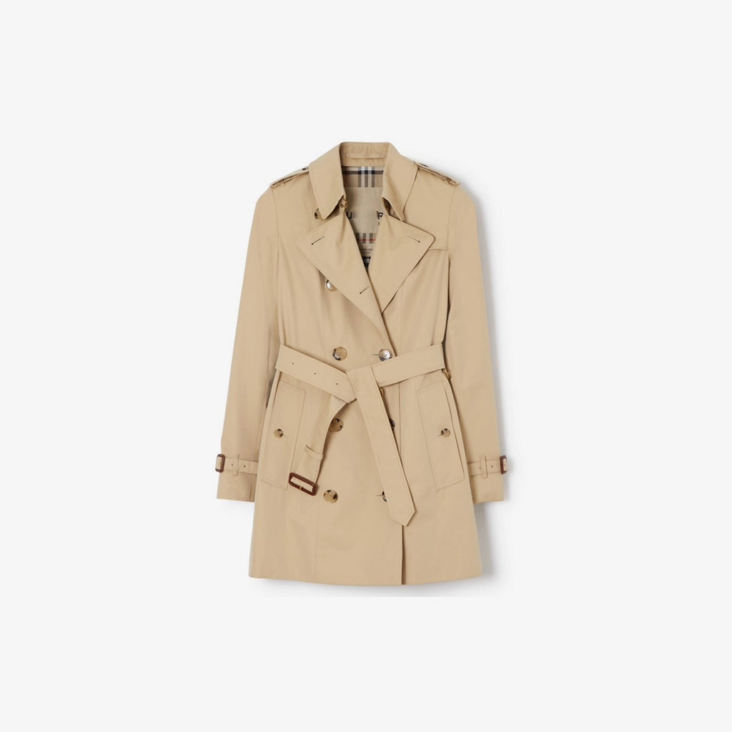 Women's short gabardine double-breasted windproof trench coat