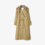 Women's Long Plaid Collar Windbreaker Coat - Khaki, Black