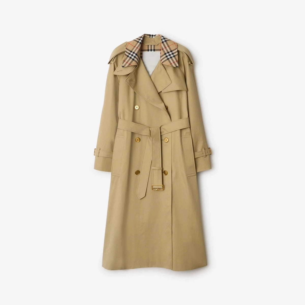 Women's Long Plaid Collar Windbreaker Coat - Khaki, Black