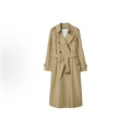 Women's Trench Coat with Metal Buttons, Double-Breasted, Belted - Khaki