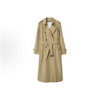 Women's Trench Coat with Metal Buttons, Double-Breasted, Belted - Khaki