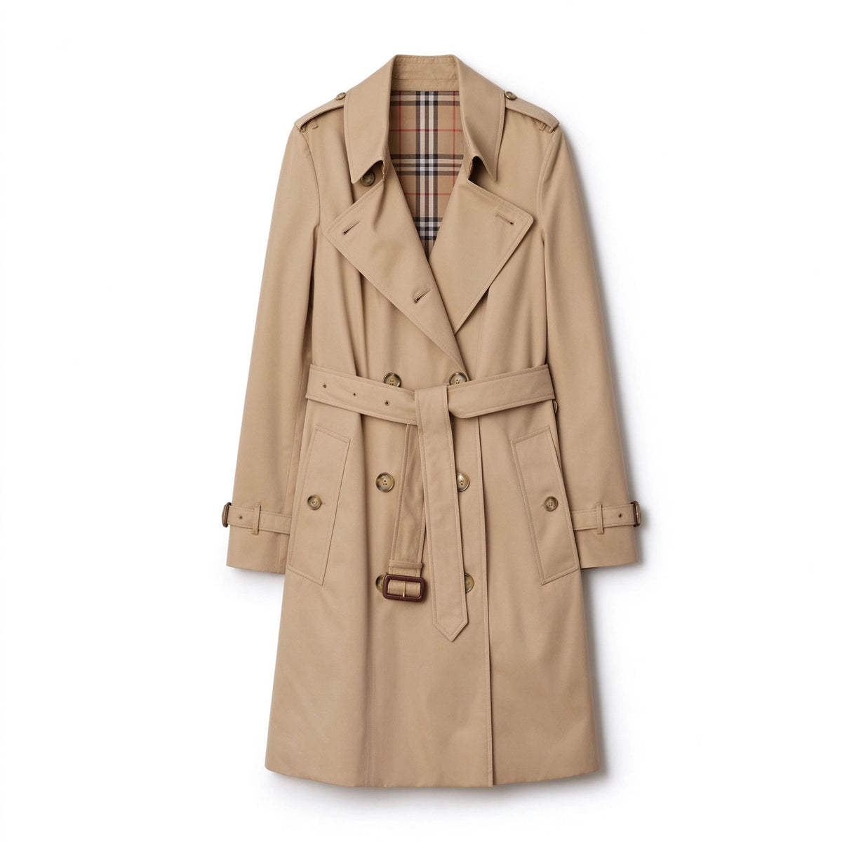 Women's mid-length gabardine double-breasted windproof trench coat