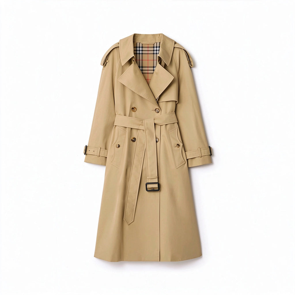 Women's Long Gabardine Lightweight Windproof Coat - Khaki, Black