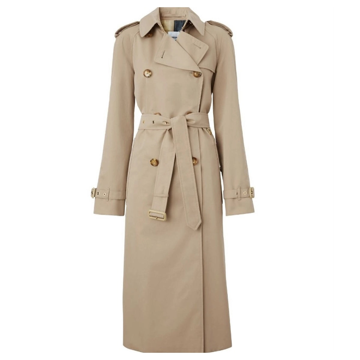 Women's Lined Printed Double-Breasted Belted Trench Coat - Khaki