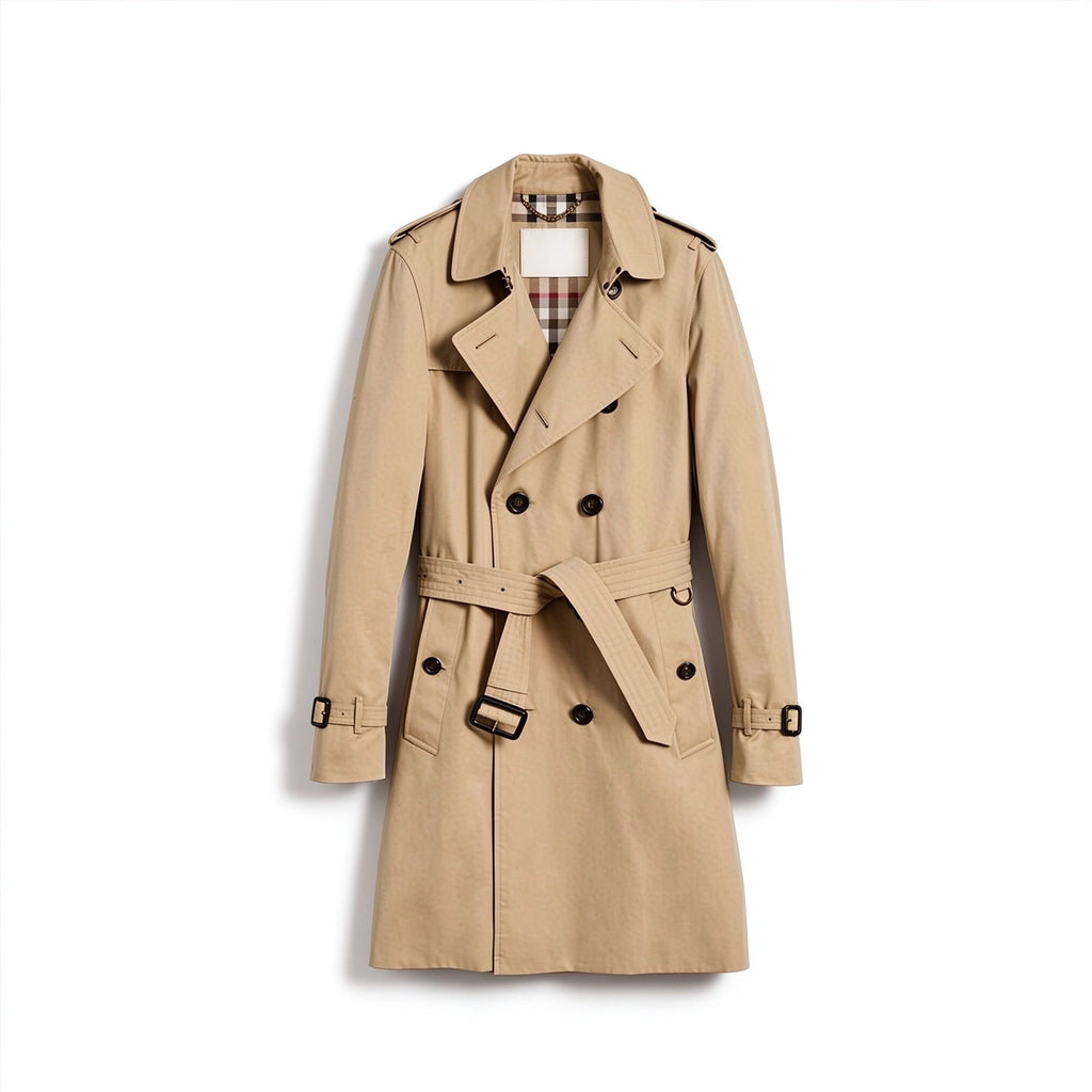 Men's Classic British-Style Long Trench Coat - Khaki