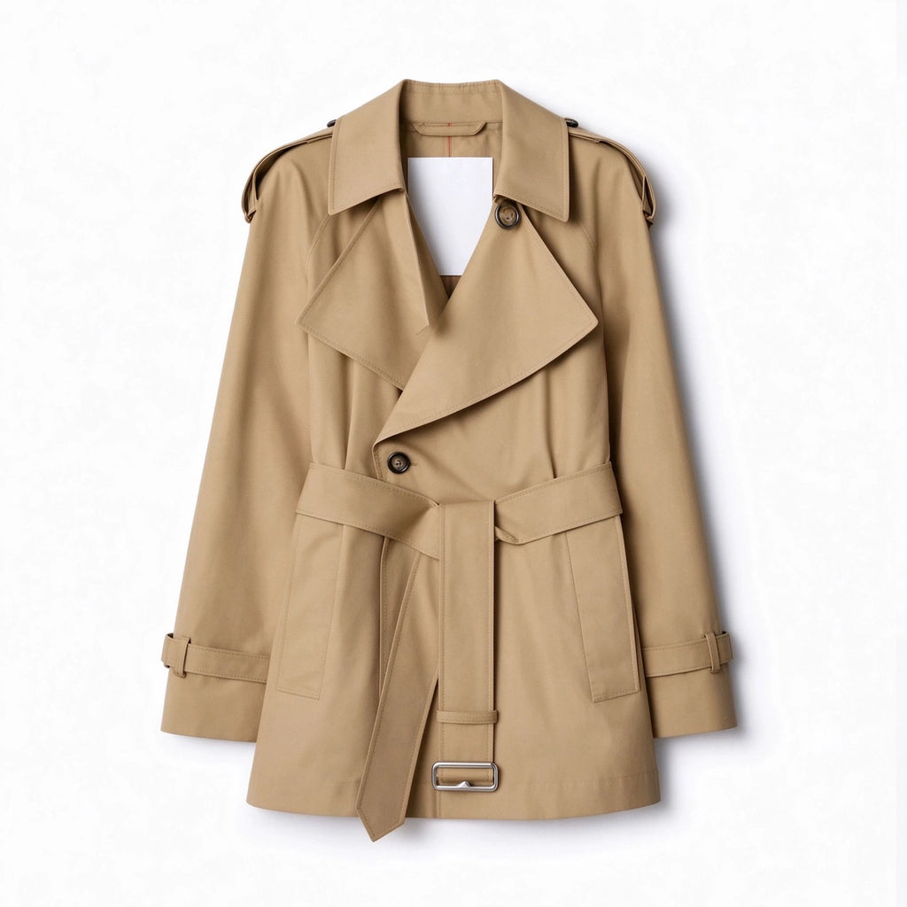 Women's Mid-Length Gabardine Trench Coat - Khaki, Black